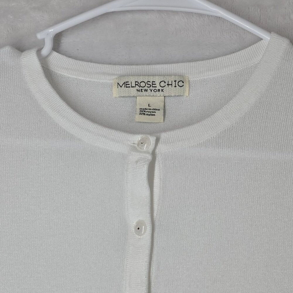 Melrose Chic New York Womens White Button Front Cardigan Size L Rayon Nylon READ